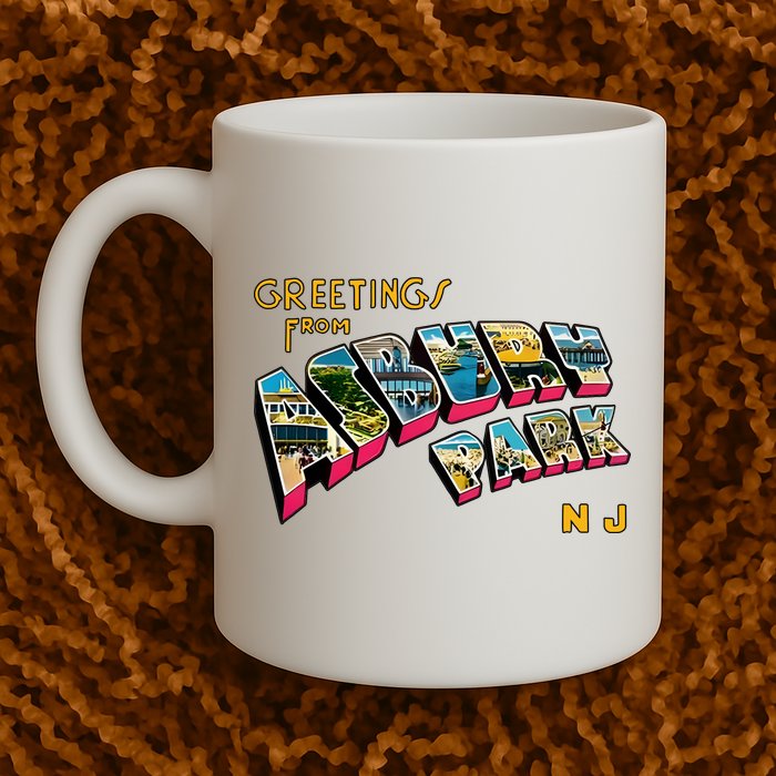 Greetings From Asbury Park NJ 70s Rock Music Retro Mug