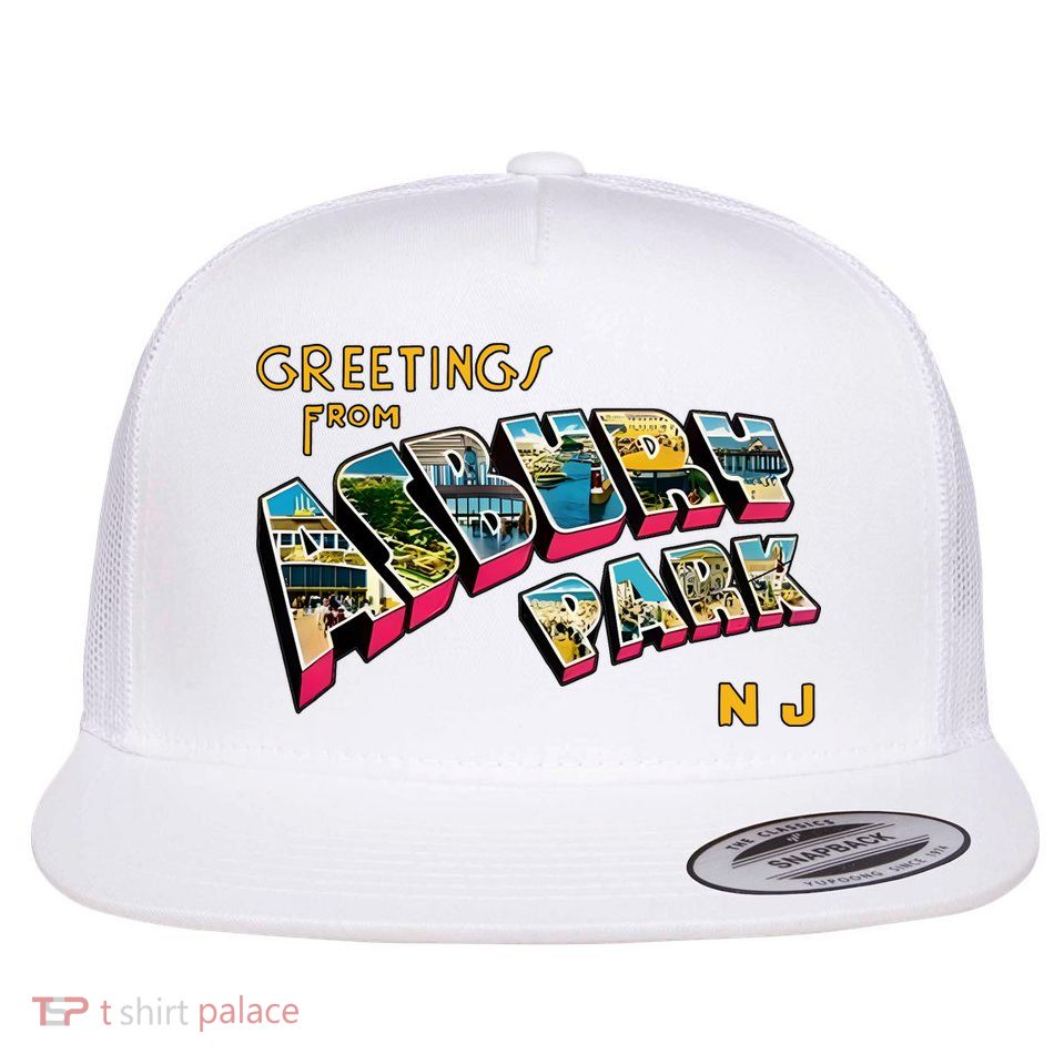Greetings From Asbury Park NJ 70s Rock Music Retro Flat Bill Trucker Hat