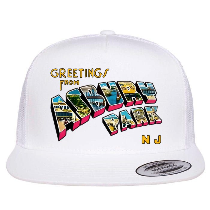 Greetings From Asbury Park NJ 70s Rock Music Retro Flat Bill Trucker Hat