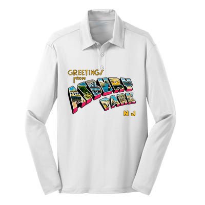 Greetings From Asbury Park NJ 70s Rock Music Retro Silk Touch Performance Long Sleeve Polo