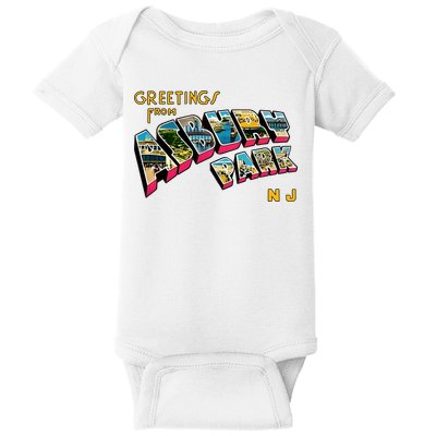 Greetings From Asbury Park NJ 70s Rock Music Retro Baby Bodysuit