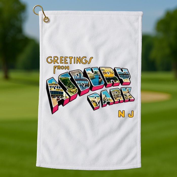 Greetings From Asbury Park NJ 70s Rock Music Retro Golf Towel