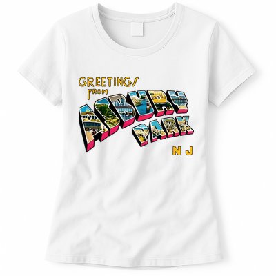Greetings From Asbury Park NJ 70s Rock Music Retro Womens T-Shirt