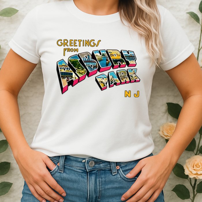 Greetings From Asbury Park NJ 70s Rock Music Retro Womens T-Shirt