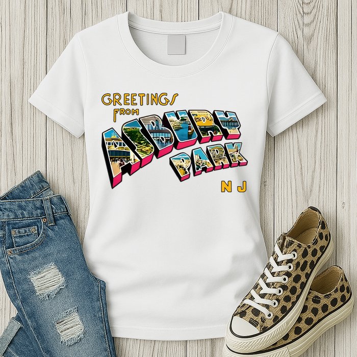 Greetings From Asbury Park NJ 70s Rock Music Retro Womens T-Shirt