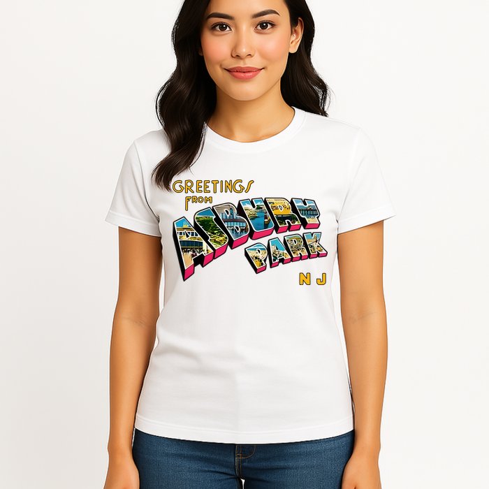 Greetings From Asbury Park NJ 70s Rock Music Retro Womens T-Shirt