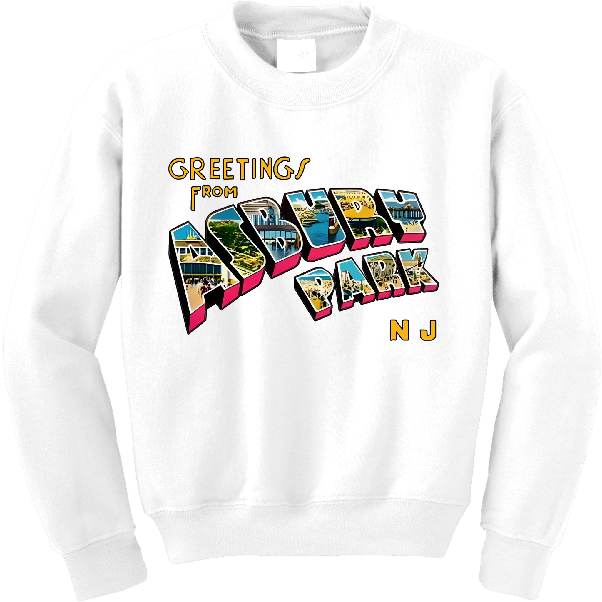 Greetings From Asbury Park NJ 70s Rock Music Retro Kids Sweatshirt