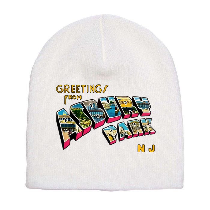 Greetings From Asbury Park NJ 70s Rock Music Retro Short Acrylic Beanie