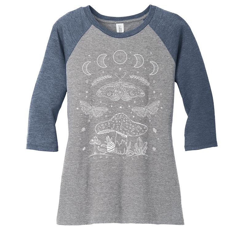 Grunge Fairycore Aesthetic Cottagecore Butterfly Mushroom Women's Tri-Blend 3/4-Sleeve Raglan Shirt