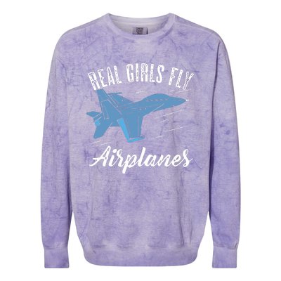 Girl Fly Airplanes Funny Aviation Future Pilot Jet Lovers Colorblast Crewneck Sweatshirt