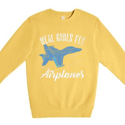 Girl Fly Airplanes Funny Aviation Future Pilot Jet Lovers Premium Crewneck Sweatshirt