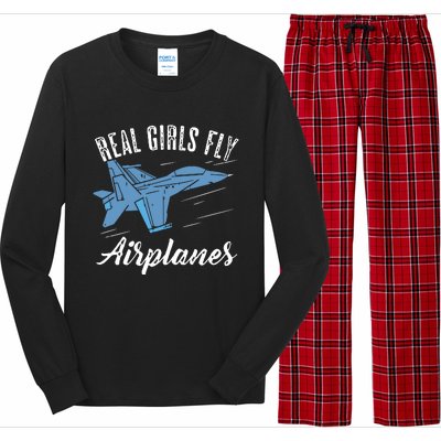 Girl Fly Airplanes Funny Aviation Future Pilot Jet Lovers Long Sleeve Pajama Set