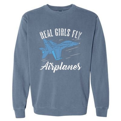 Girl Fly Airplanes Funny Aviation Future Pilot Jet Lovers Garment-Dyed Sweatshirt