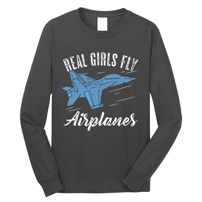 Girl Fly Airplanes Funny Aviation Future Pilot Jet Lovers Long Sleeve Shirt