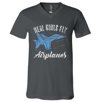 Girl Fly Airplanes Funny Aviation Future Pilot Jet Lovers V-Neck T-Shirt