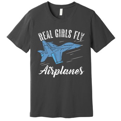 Girl Fly Airplanes Funny Aviation Future Pilot Jet Lovers Premium T-Shirt