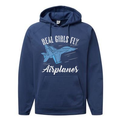 Girl Fly Airplanes Funny Aviation Future Pilot Jet Lovers Performance Fleece Hoodie