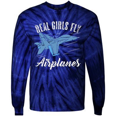 Girl Fly Airplanes Funny Aviation Future Pilot Jet Lovers Tie-Dye Long Sleeve Shirt