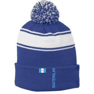 Guatemalan Flag And Guatemala Roots Gift Stripe Pom Pom Beanie