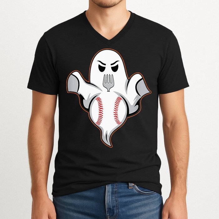 Ghost Forkball Baseball Pitch Fork Ball Strikeout Pitcher V-Neck T-Shirt