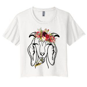 Goats Floral Bandana Headband Farm Animal Goat Graphics Women's Crop Top Tee