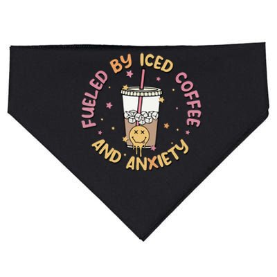 Groovy Fueled By Iced Coffee And Anxiety Mental Health Cute USA-Made Doggie Bandana