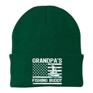 Grandpa's Fishing Buddy American Flag Fishing Father's Day Cool Gift Knit Cap Winter Beanie