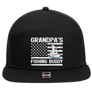 Grandpa's Fishing Buddy American Flag Fishing Father's Day Cool Gift 7 Panel Mesh Trucker Snapback Hat