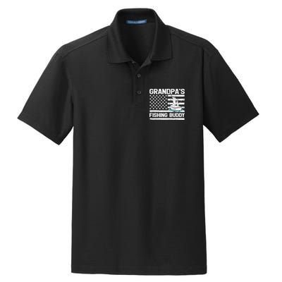 Grandpa's Fishing Buddy American Flag Fishing Father's Day Cool Gift Dry Zone Grid Polo