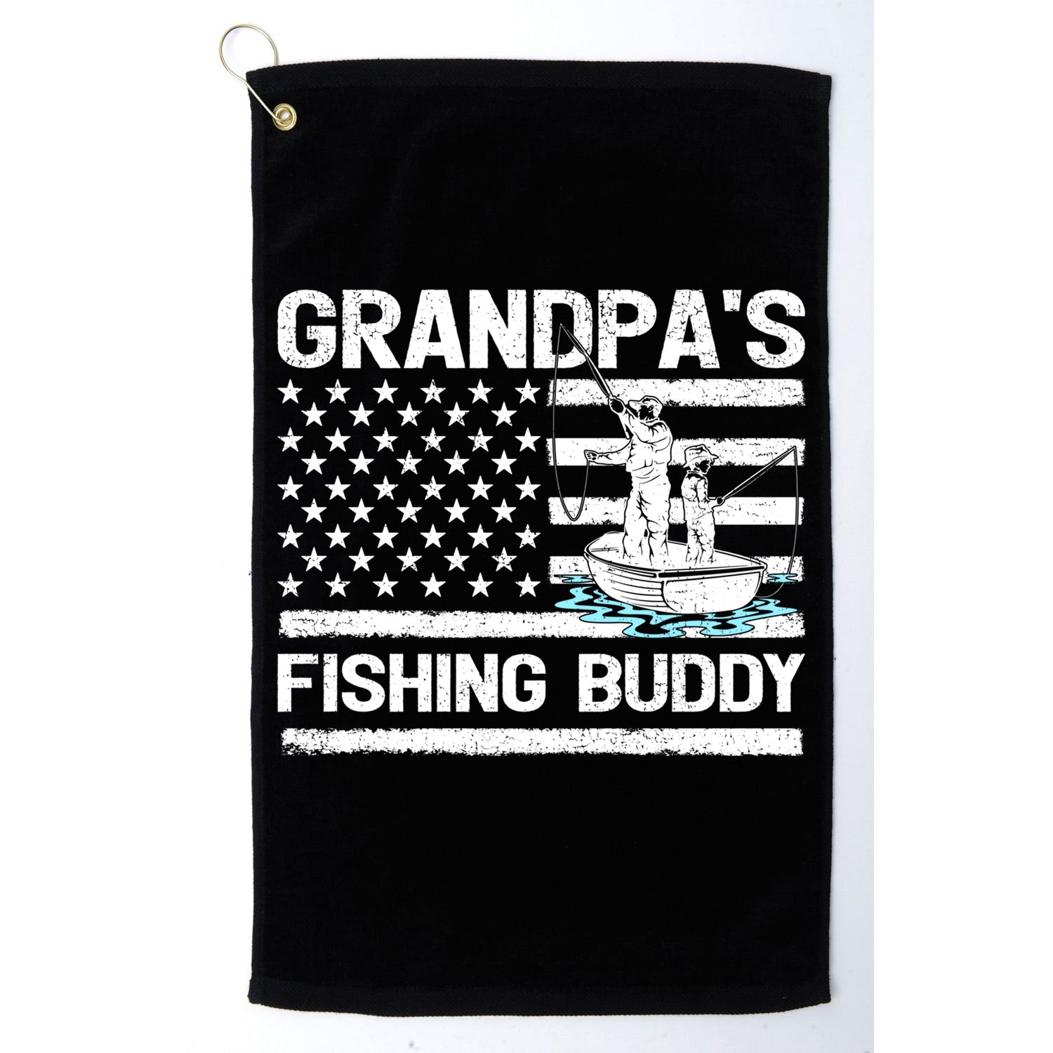 Grandpa's Fishing Buddy American Flag Fishing Father's Day Cool Gift Golf Towel