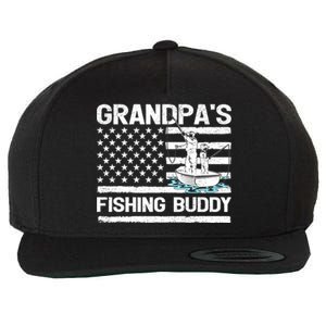 Grandpa's Fishing Buddy American Flag Fishing Father's Day Cool Gift Wool Snapback Cap