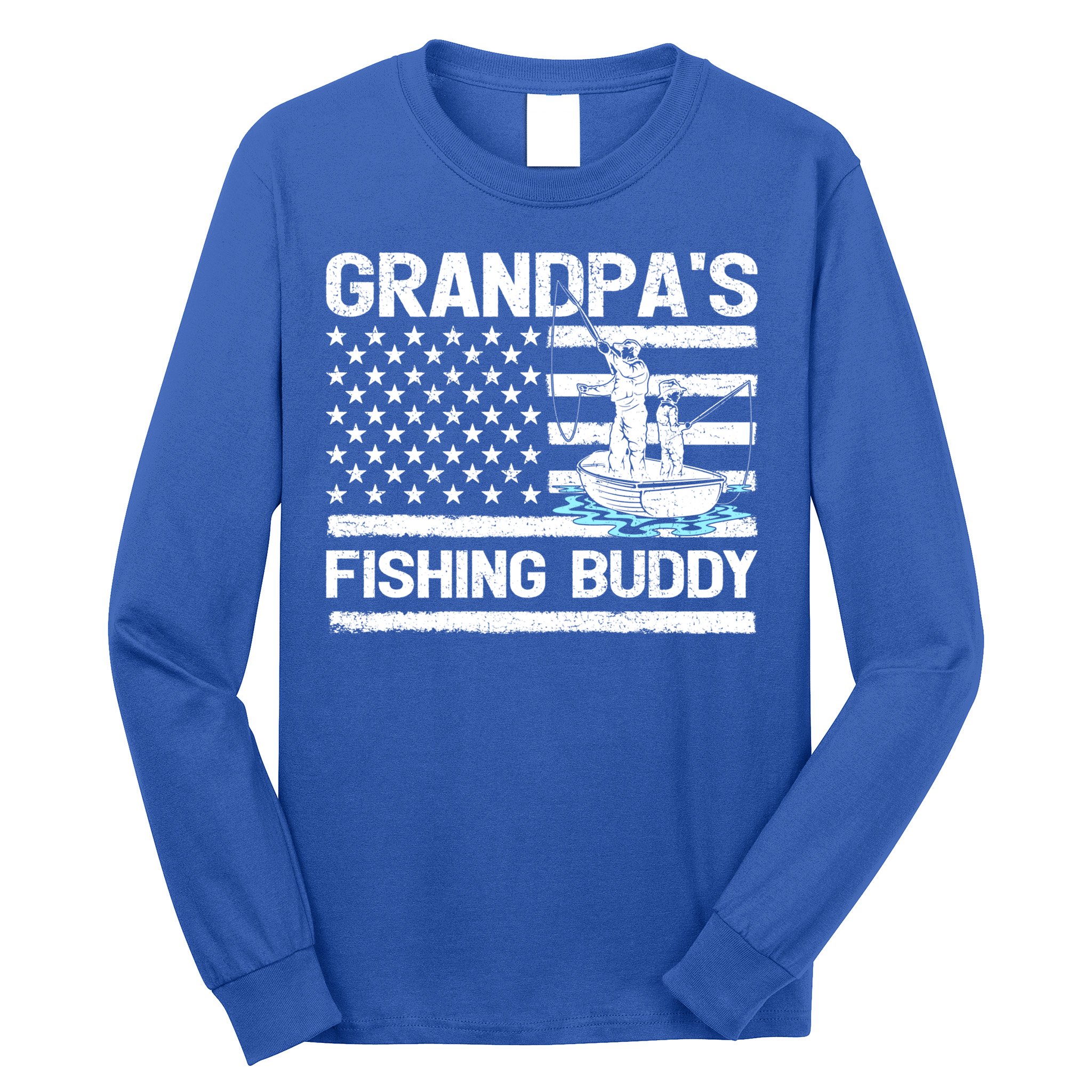 Grandpa's Fishing Buddy American Flag Fishing Father's Day Cool Gift Long Sleeve Shirt