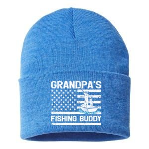 Grandpa's Fishing Buddy American Flag Fishing Father's Day Cool Gift Sustainable Knit Beanie