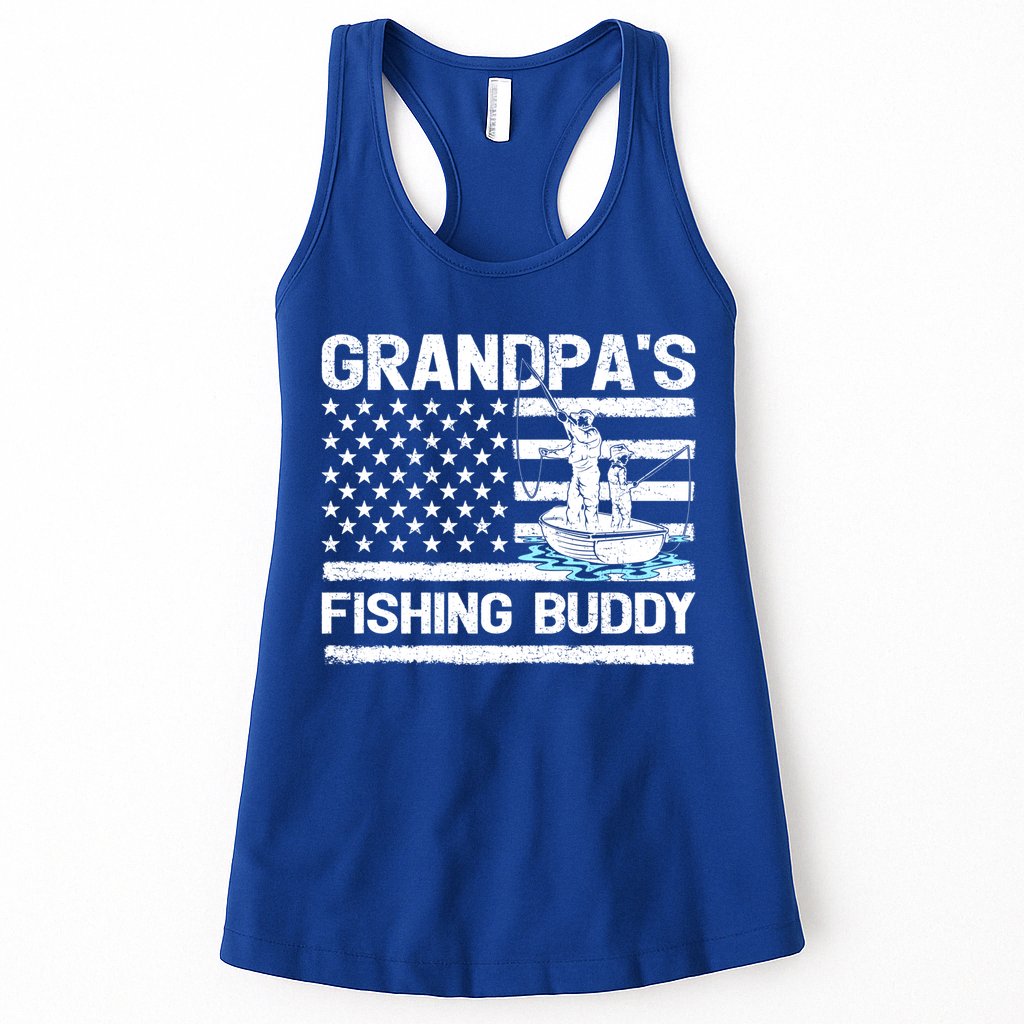 Grandpa's Fishing Buddy American Flag Fishing Father's Day Cool Gift Womens Tank Top
