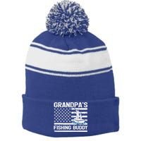 Grandpa's Fishing Buddy American Flag Fishing Father's Day Cool Gift Stripe Pom Pom Beanie