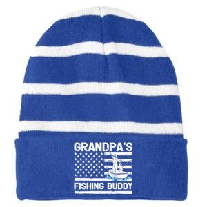 Grandpa's Fishing Buddy American Flag Fishing Father's Day Cool Gift Striped Beanie with Solid Band