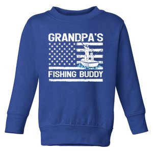 Grandpa's Fishing Buddy American Flag Fishing Father's Day Cool Gift Toddler Sweatshirt