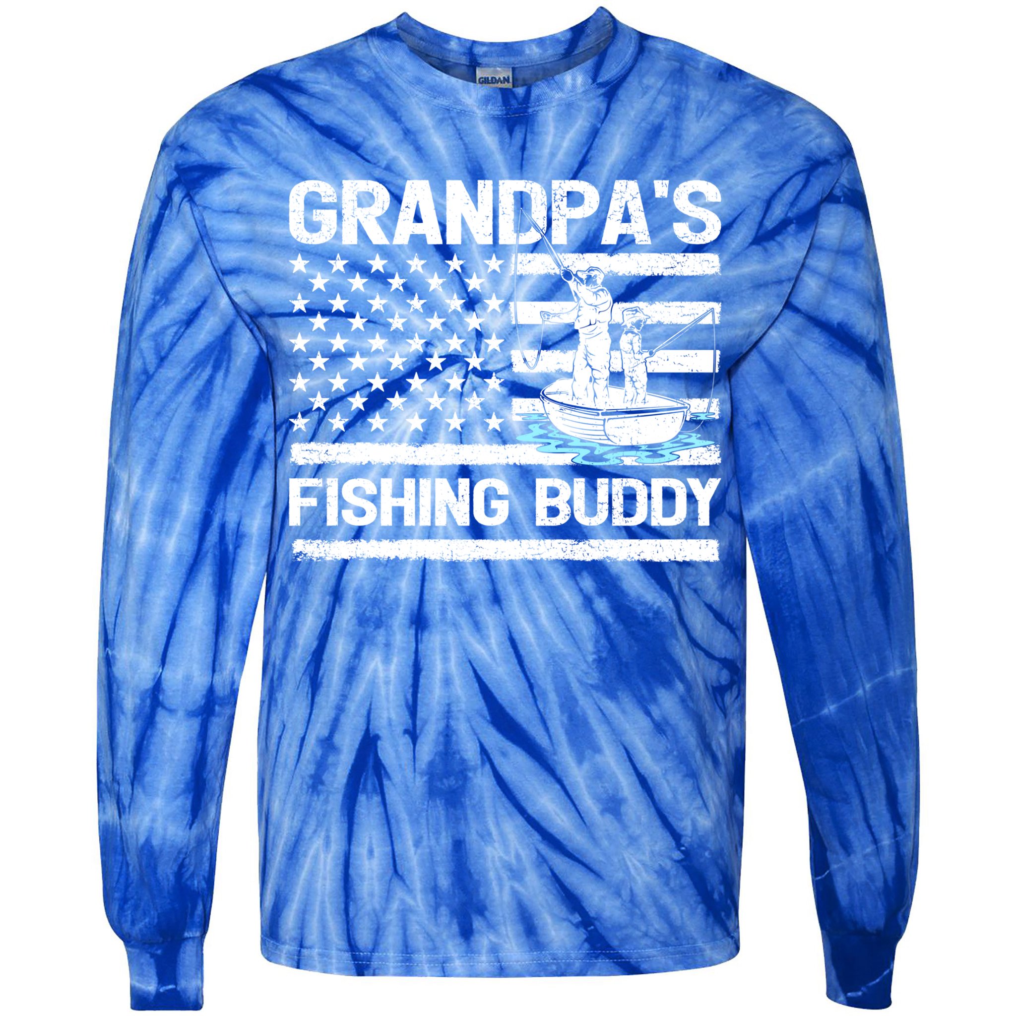 Grandpa's Fishing Buddy American Flag Fishing Father's Day Cool Gift Tie-Dye Long Sleeve Shirt