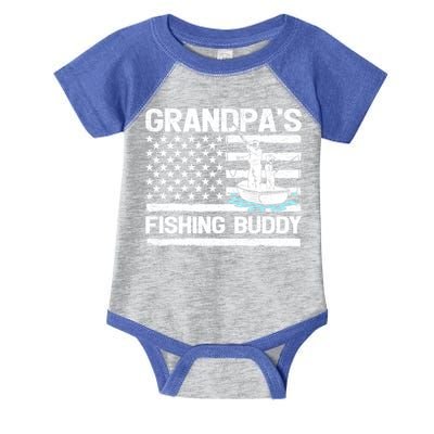 Grandpa's Fishing Buddy American Flag Fishing Father's Day Cool Gift Infant Baby Jersey Bodysuit