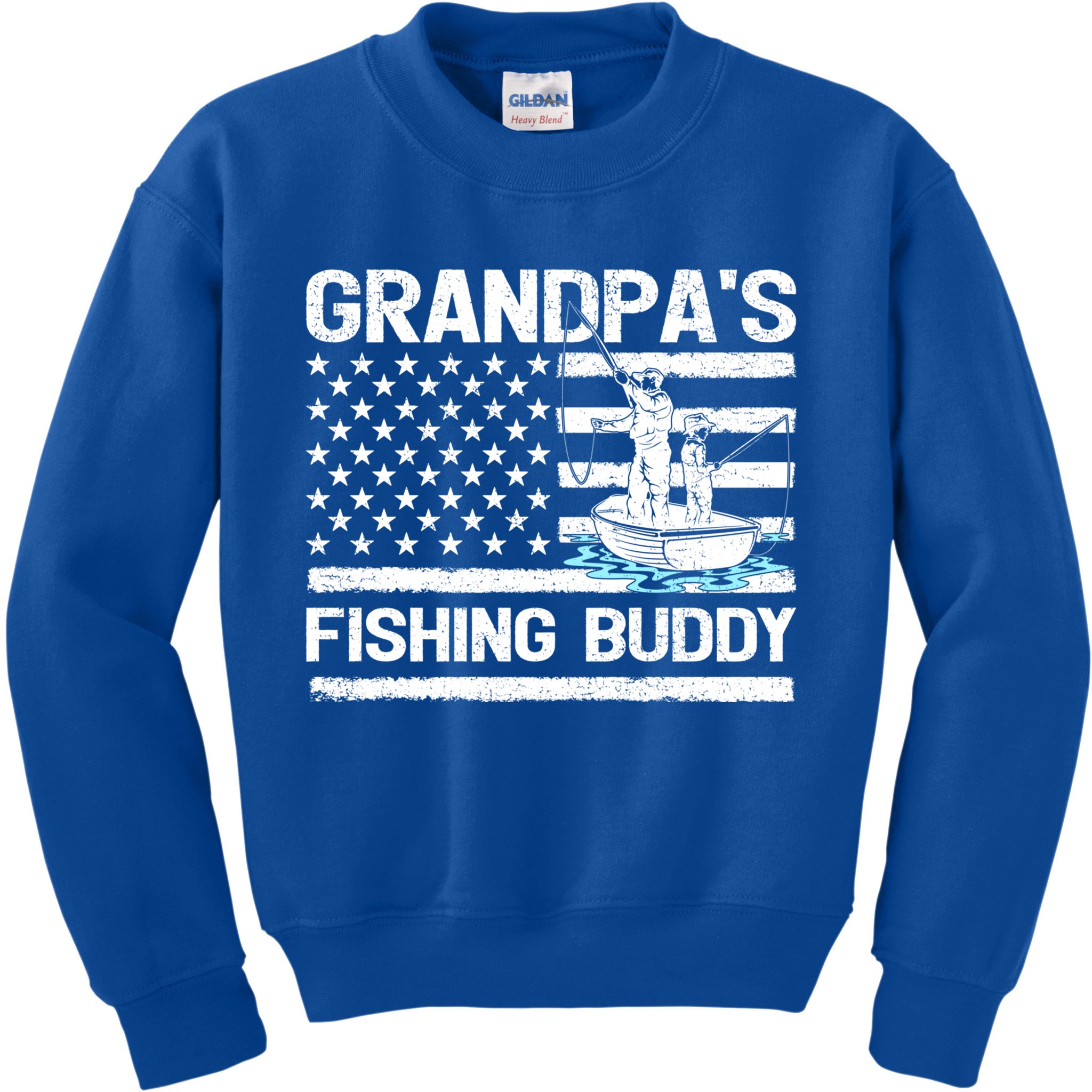 Grandpa's Fishing Buddy American Flag Fishing Father's Day Cool Gift Kids Sweatshirt