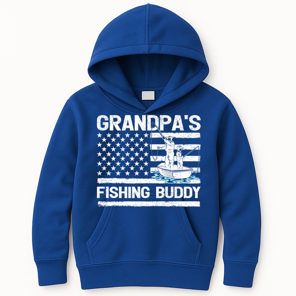 Grandpa's Fishing Buddy American Flag Fishing Father's Day Cool Gift Kids Hoodie