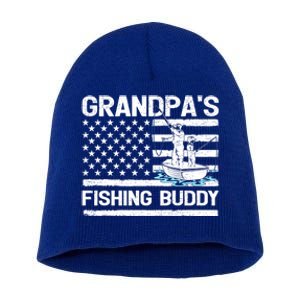 Grandpa's Fishing Buddy American Flag Fishing Father's Day Cool Gift Short Acrylic Beanie