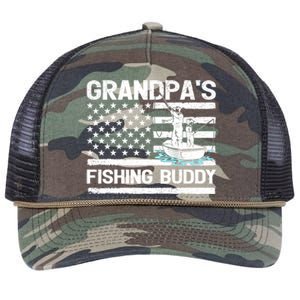 Grandpa's Fishing Buddy American Flag Fishing Father's Day Cool Gift Retro Rope Trucker Hat Cap