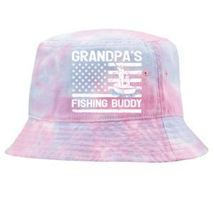 Grandpa's Fishing Buddy American Flag Fishing Father's Day Cool Gift Tie-Dyed Bucket Hat