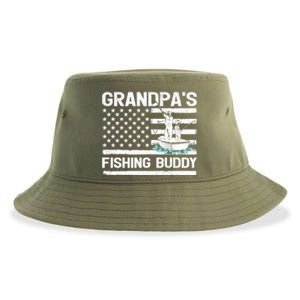 Grandpa's Fishing Buddy American Flag Fishing Father's Day Cool Gift Sustainable Bucket Hat