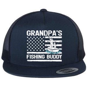 Grandpa's Fishing Buddy American Flag Fishing Father's Day Cool Gift Flat Bill Trucker Hat