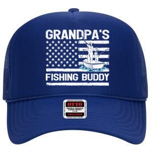 Grandpa's Fishing Buddy American Flag Fishing Father's Day Cool Gift High Crown Mesh Back Trucker Hat