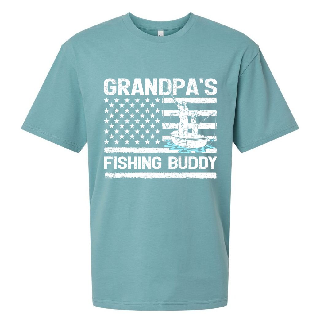 Grandpa's Fishing Buddy American Flag Fishing Father's Day Cool Gift Sueded Cloud Jersey T-Shirt