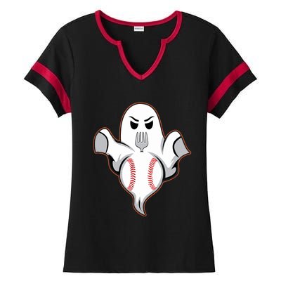 Ghost Forkball Baseball Pitch Fork Ball Strikeout Pitcher Ladies Halftime Notch Neck Tee