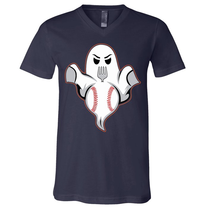 Ghost Forkball Baseball Pitch Fork Ball Strikeout Pitcher V-Neck T-Shirt